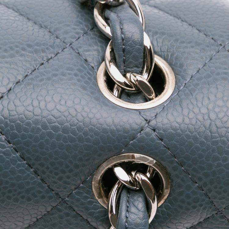 Pre Owned Chanel Blue Jumbo Classic Caviar Double Flap