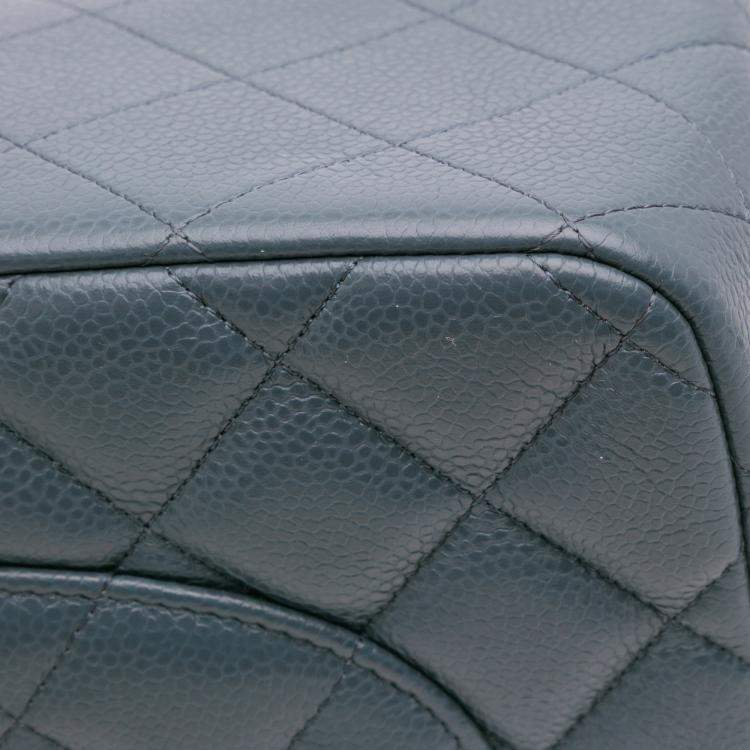 Pre Owned Chanel Blue Jumbo Classic Caviar Double Flap
