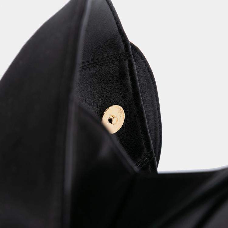 Pre Owned Chanel Black Lambskin and Satin Camellia Flower Evening Bag