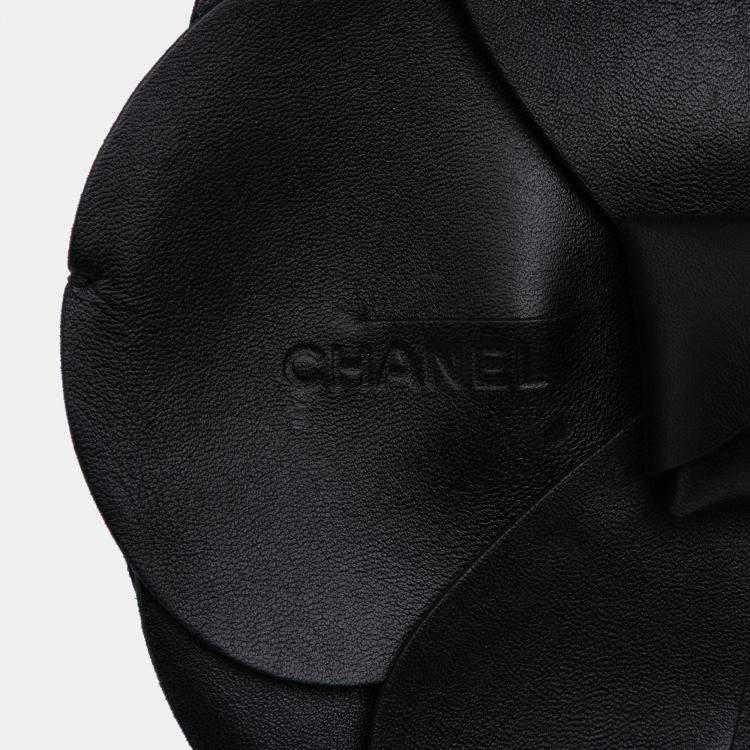 Pre Owned Chanel Black Lambskin and Satin Camellia Flower Evening Bag