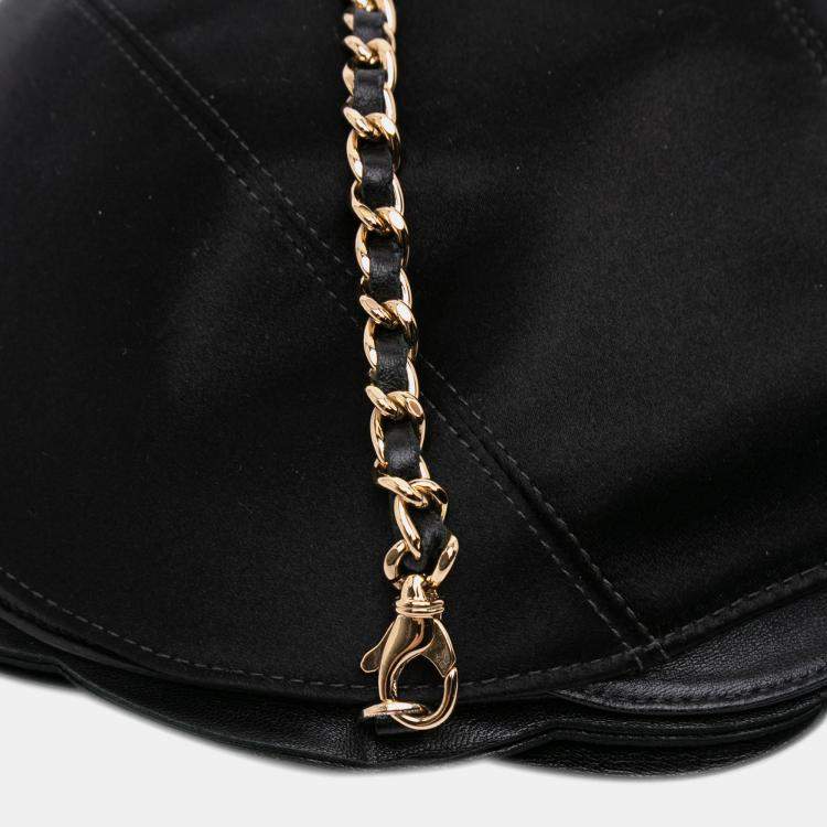 Pre Owned Chanel Black Lambskin and Satin Camellia Flower Evening Bag