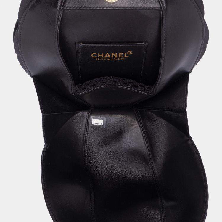 Pre Owned Chanel Black Lambskin and Satin Camellia Flower Evening Bag