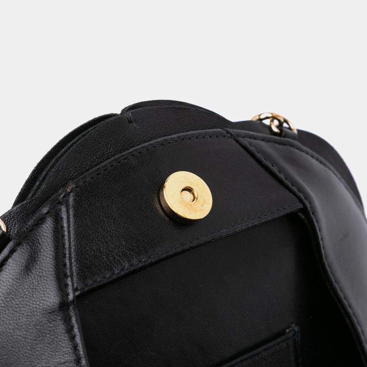 Pre Owned Chanel Black Lambskin and Satin Camellia Flower Evening Bag