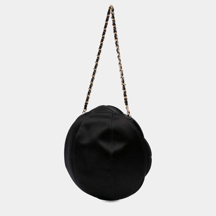 Pre Owned Chanel Black Lambskin and Satin Camellia Flower Evening Bag