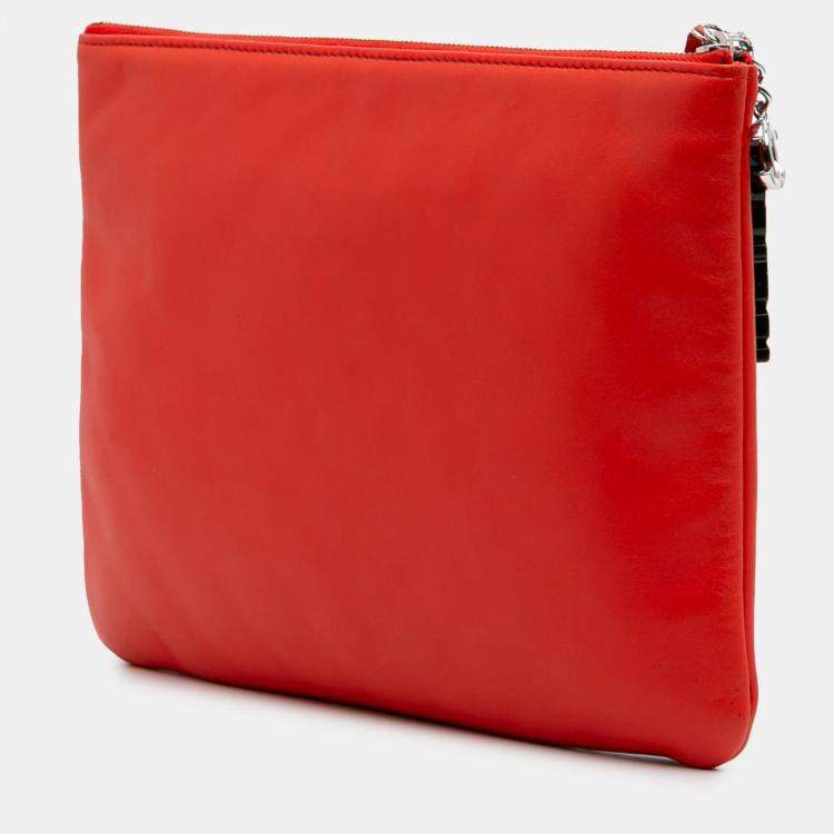 Pre Owned Chanel Cuba La Habana Medium Red Printed Lambskin O Case Clutch Bag