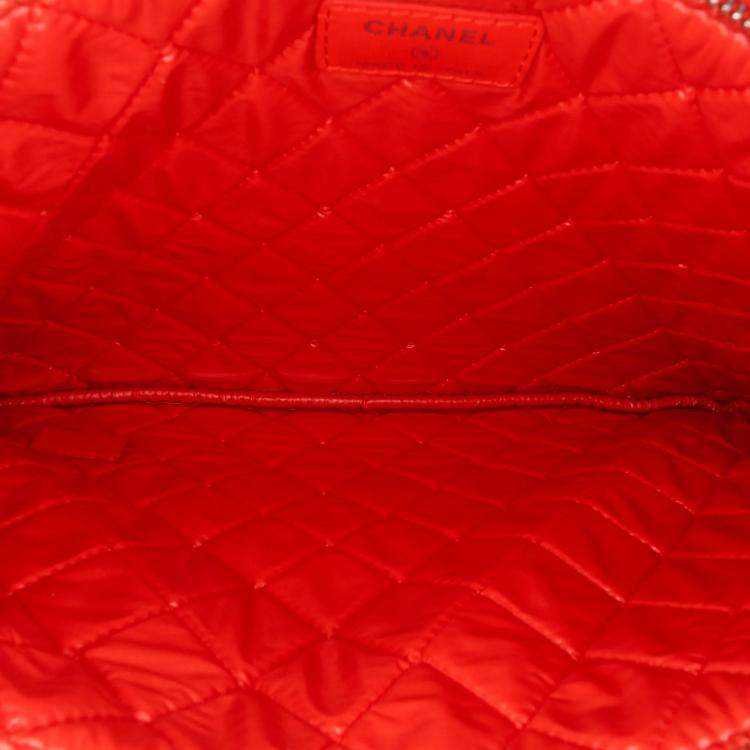 Pre Owned Chanel Cuba La Habana Medium Red Printed Lambskin O Case Clutch Bag