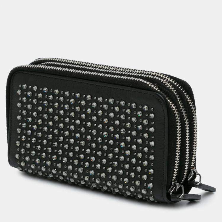Pre Owned Chanel Studded Black Leather Zip Wallet