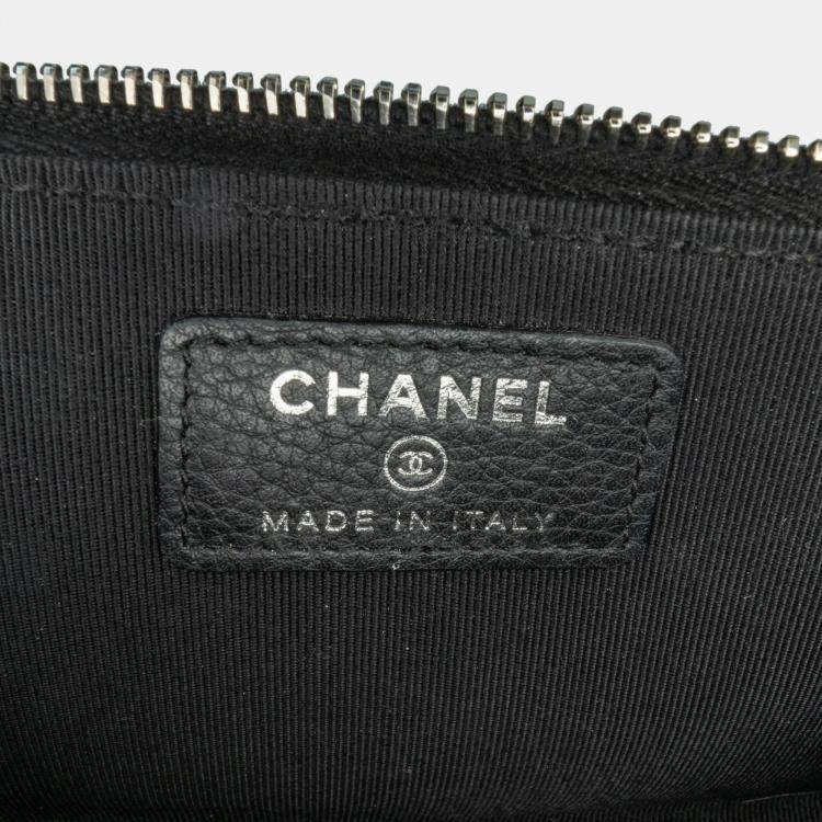 Pre Owned Chanel Studded Black Leather Zip Wallet