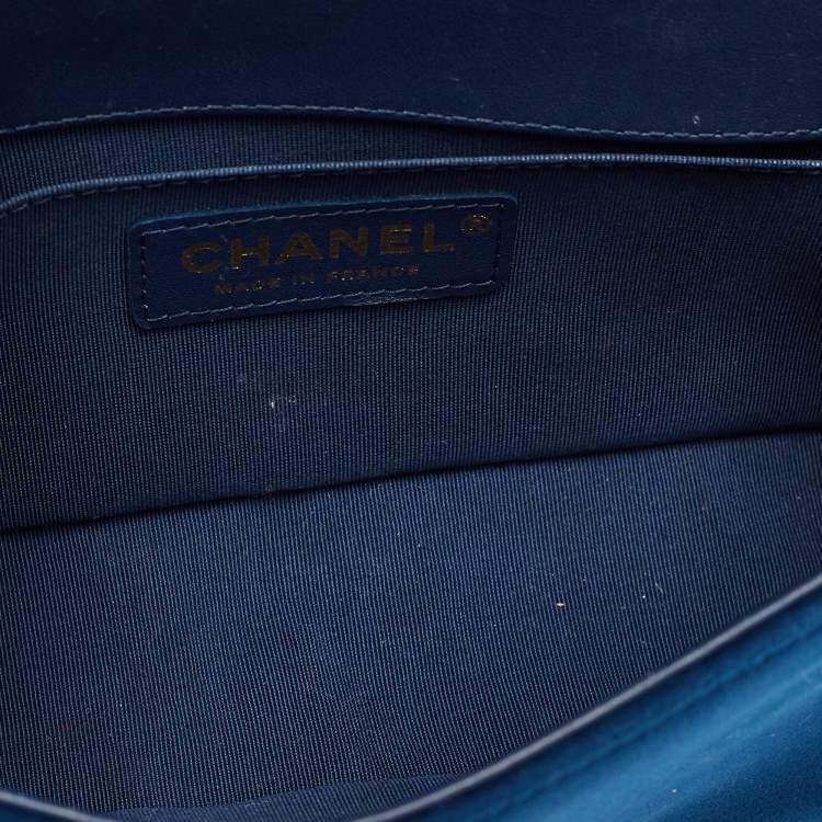 Pre Owned Chanel Blue Quilted Velvet Small Boy Flap Bag