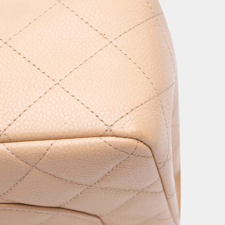 Pre Owned Chanel Beige Jumbo Classic Caviar Double Flap