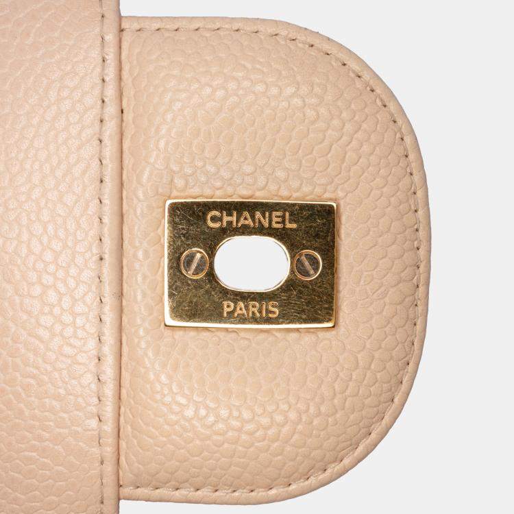 Pre Owned Chanel Beige Jumbo Classic Caviar Double Flap
