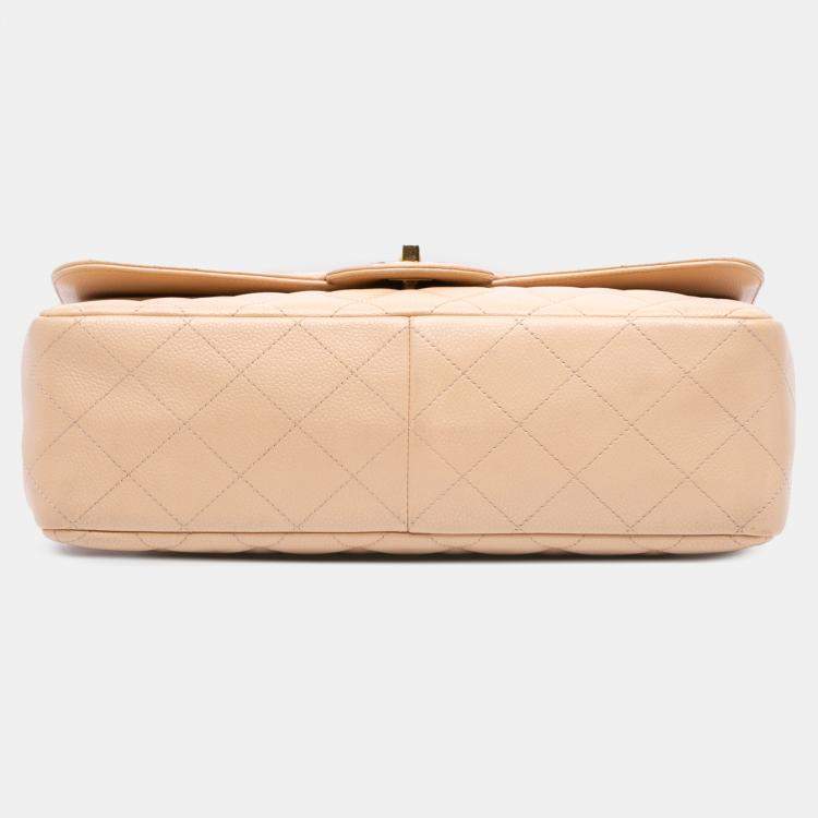 Pre Owned Chanel Beige Jumbo Classic Caviar Double Flap