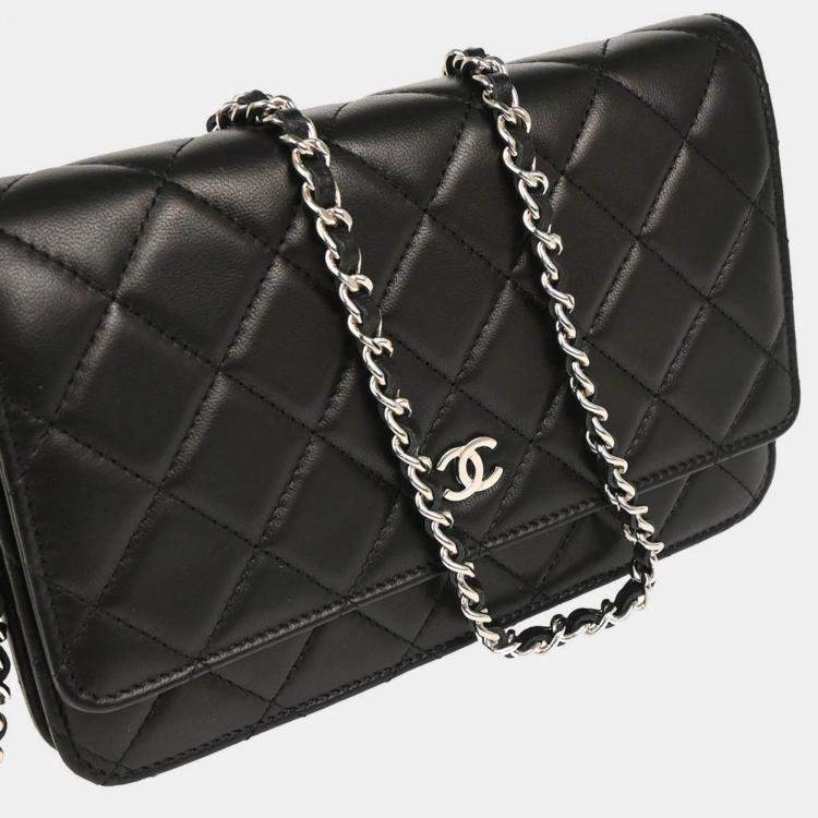 Pre Owned Chanel Classic Black Lambskin Wallet On Chain
