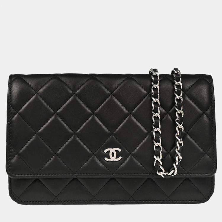 Pre Owned Chanel Classic Black Lambskin Wallet On Chain
