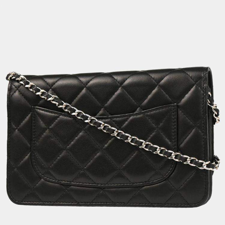 Pre Owned Chanel Classic Black Lambskin Wallet On Chain