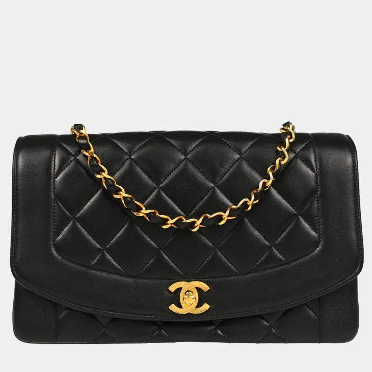 Pre Owned Chanel Diana Medium Black Lambskin Shoulder Bag