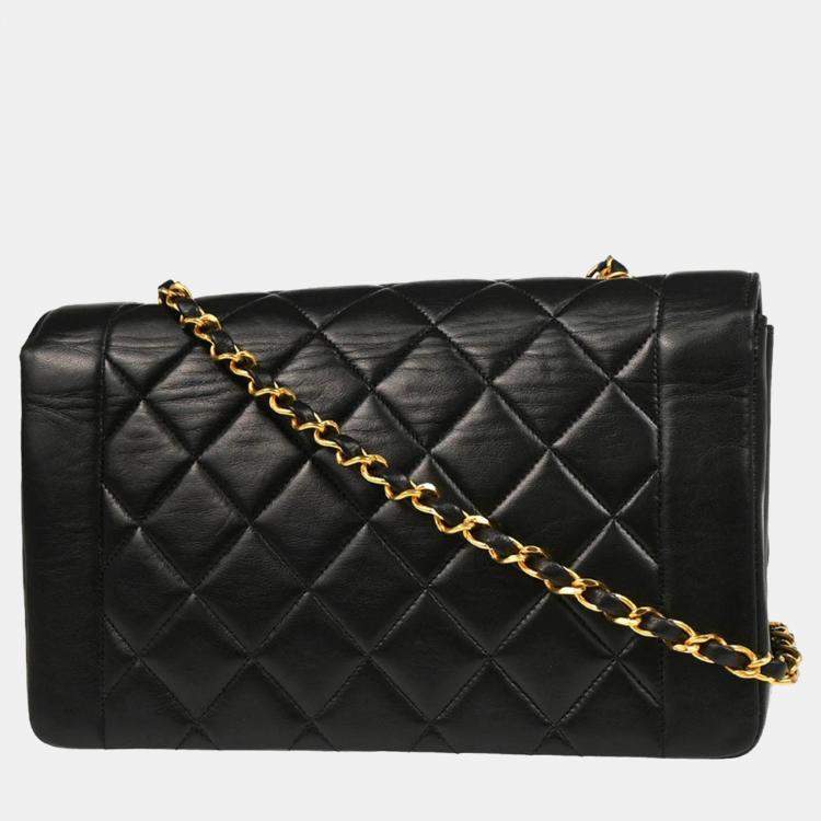 Pre Owned Chanel Diana Medium Black Lambskin Shoulder Bag