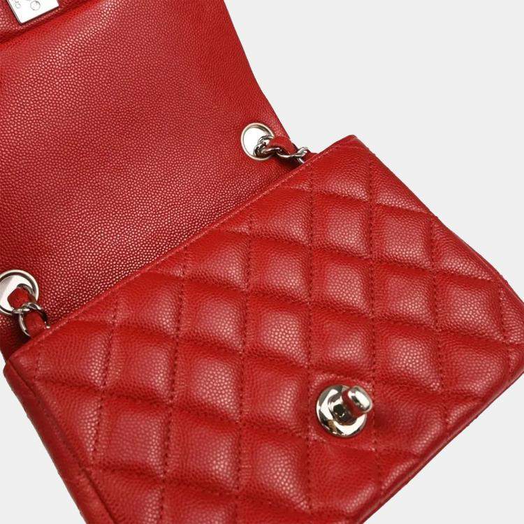 Pre Owned Chanel Classic Square Flap Red Calfskin Mini Bag