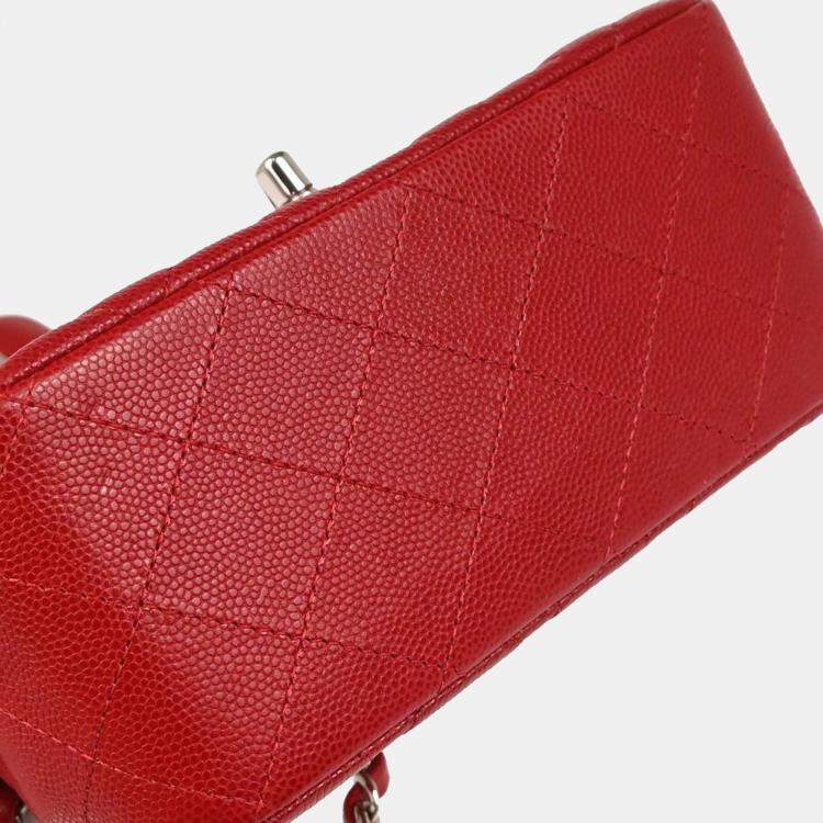 Pre Owned Chanel Classic Square Flap Red Calfskin Mini Bag