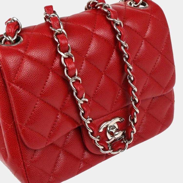 Pre Owned Chanel Classic Square Flap Red Calfskin Mini Bag