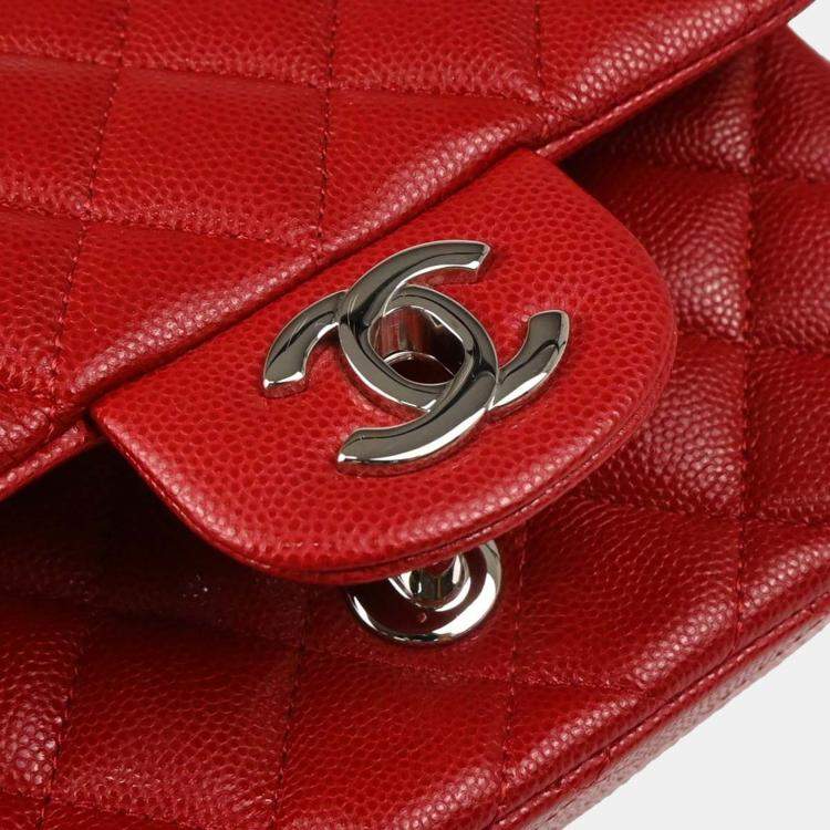 Pre Owned Chanel Classic Square Flap Red Calfskin Mini Bag