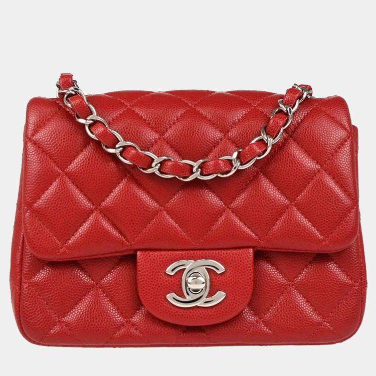 Pre Owned Chanel Classic Square Flap Red Calfskin Mini Bag