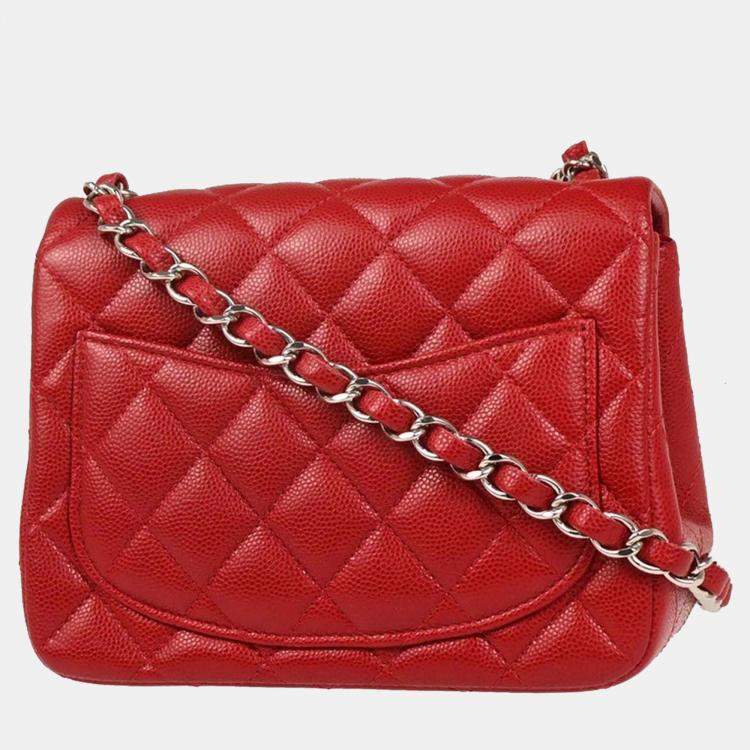 Pre Owned Chanel Classic Square Flap Red Calfskin Mini Bag