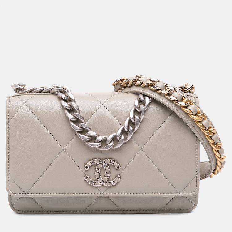 Pre Owned Chanel Brown Quilted Lambskin 19 Wallet on Chain