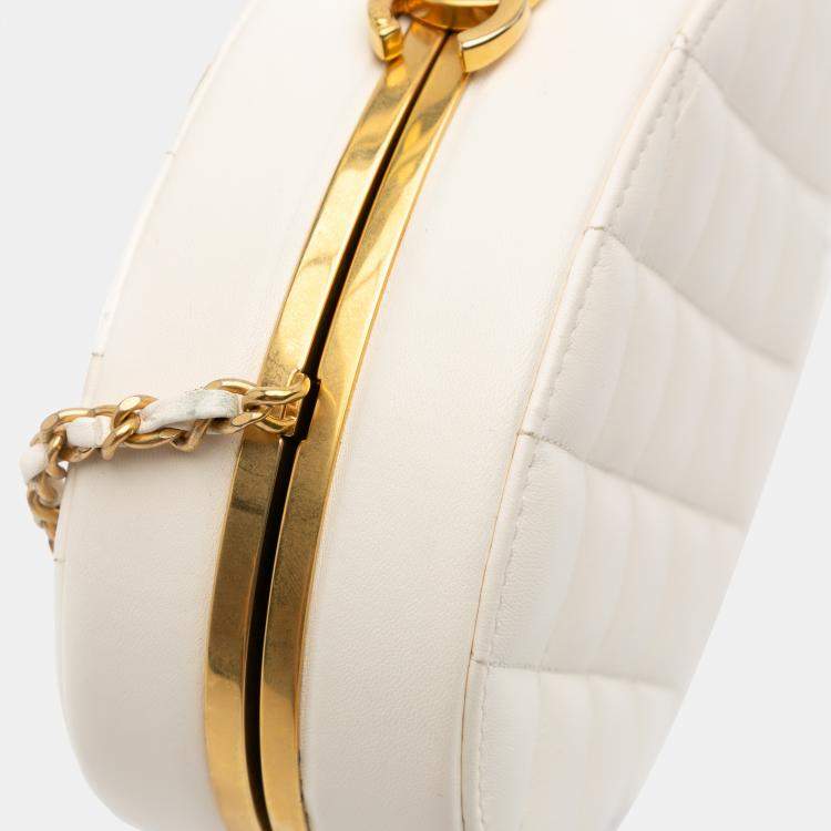Pre Owned Chanel Cream CC Quilted Lambskin Frame Vanity Case