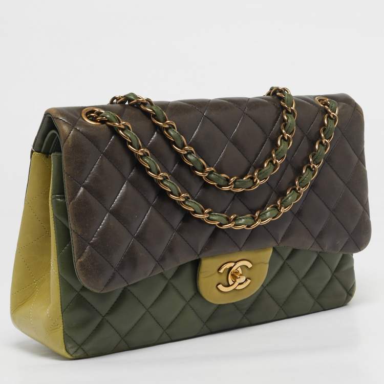 Pre Owned Chanel Tricolor Quilted Leather Jumbo Classic Double Flap Bag