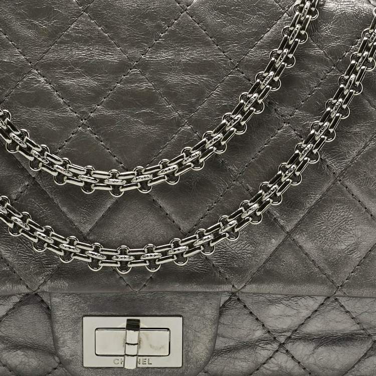 Pre Owned Chanel Metallic Grey Quilted Aged Leather 227 Reissue 2.55 Flap Bag