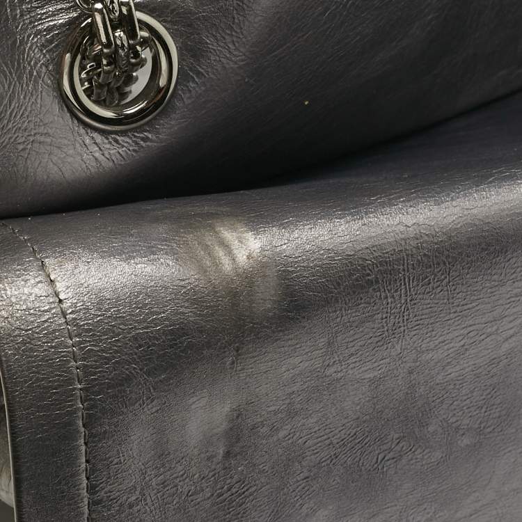 Pre Owned Chanel Metallic Grey Quilted Aged Leather 227 Reissue 2.55 Flap Bag