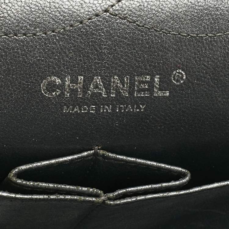 Pre Owned Chanel Metallic Grey Quilted Aged Leather 227 Reissue 2.55 Flap Bag