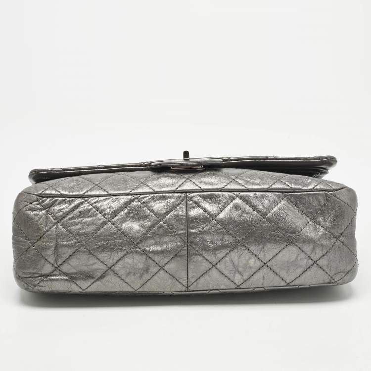 Pre Owned Chanel Metallic Grey Quilted Aged Leather 227 Reissue 2.55 Flap Bag