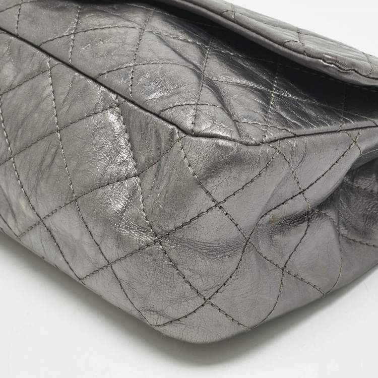 Pre Owned Chanel Metallic Grey Quilted Aged Leather 227 Reissue 2.55 Flap Bag