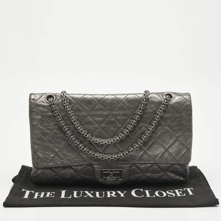 Pre Owned Chanel Metallic Grey Quilted Aged Leather 227 Reissue 2.55 Flap Bag