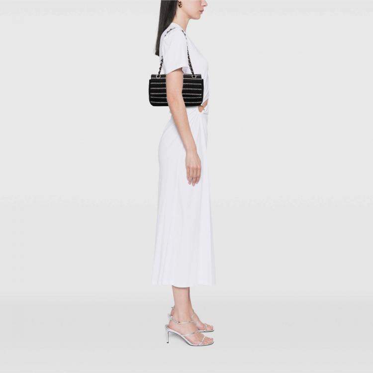 Pre Owned Chanel Black Medium Classic Tweed Striped Ribbon Double Flap