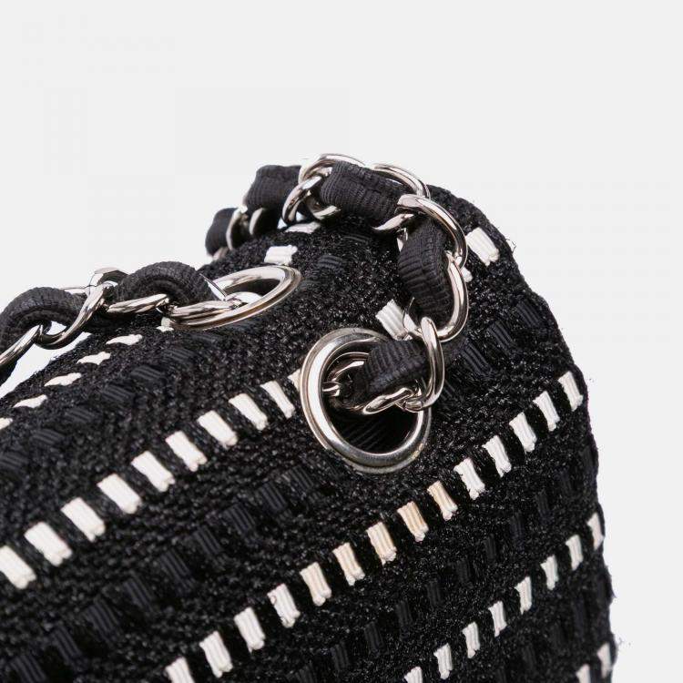 Pre Owned Chanel Black Medium Classic Tweed Striped Ribbon Double Flap