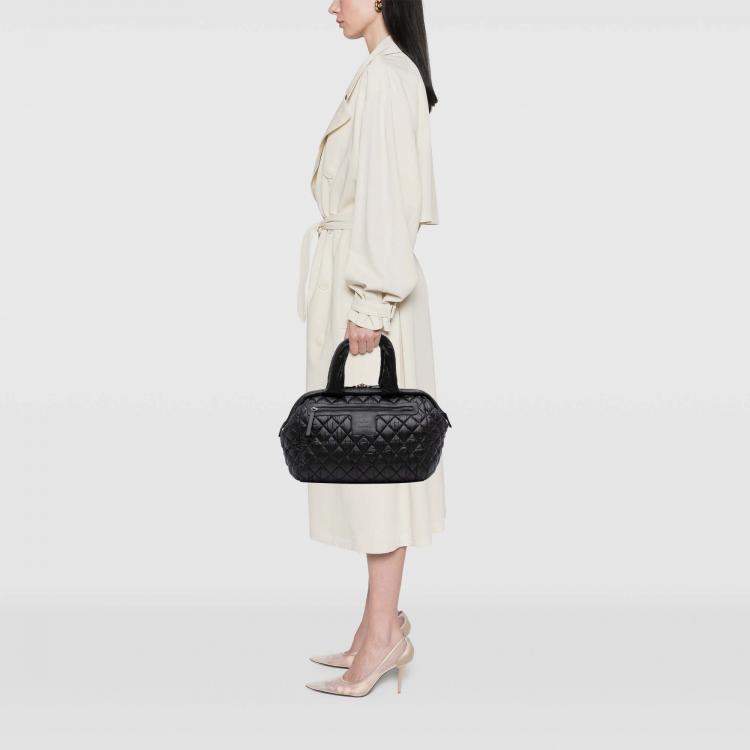 Pre Owned Chanel Black Quilted Nylon Coco Cocoon Bowler Bag