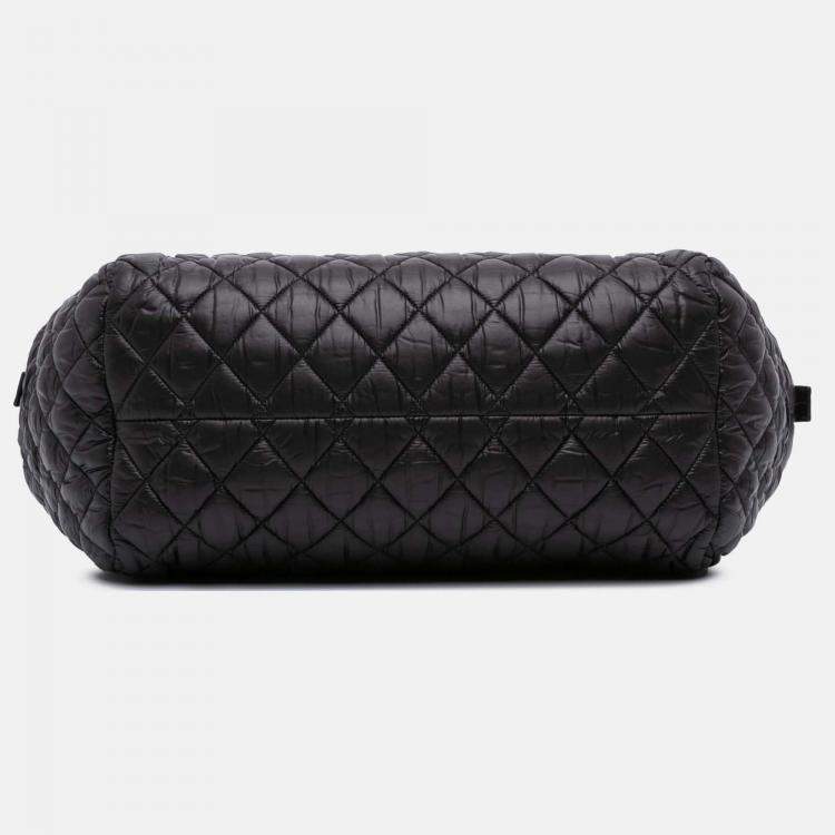 Pre Owned Chanel Black Quilted Nylon Coco Cocoon Bowler Bag