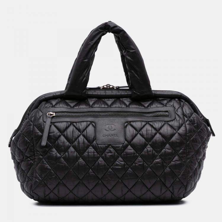 Pre Owned Chanel Black Quilted Nylon Coco Cocoon Bowler Bag