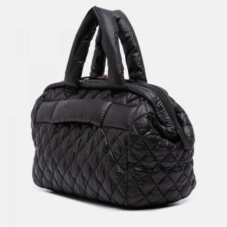 Pre Owned Chanel Black Quilted Nylon Coco Cocoon Bowler Bag
