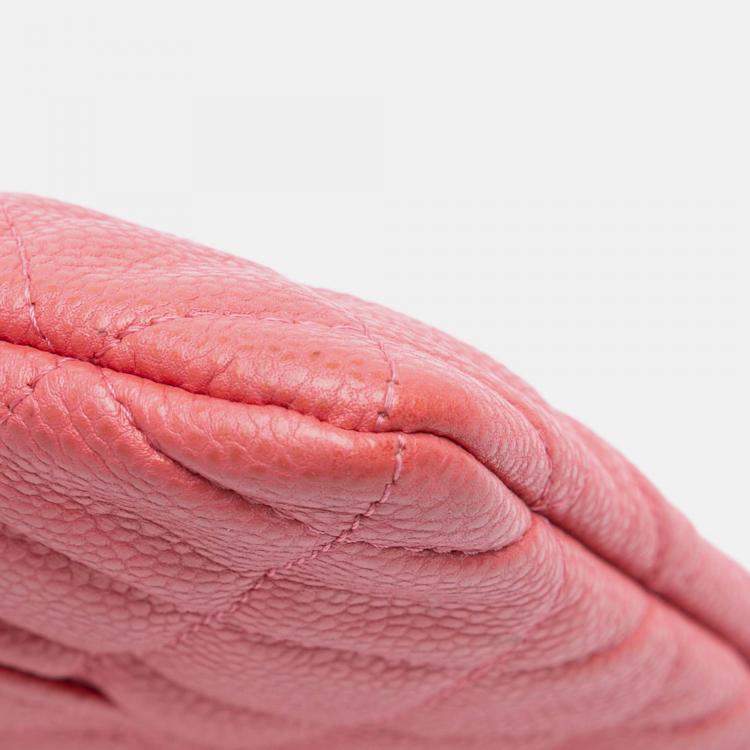 Pre Owned Chanel Pink Medium Quilted Caviar O Case Clutch