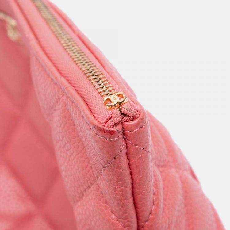 Pre Owned Chanel Pink Medium Quilted Caviar O Case Clutch