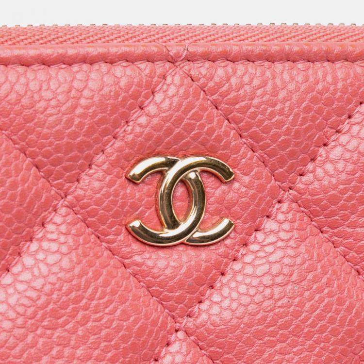 Pre Owned Chanel Pink Medium Quilted Caviar O Case Clutch
