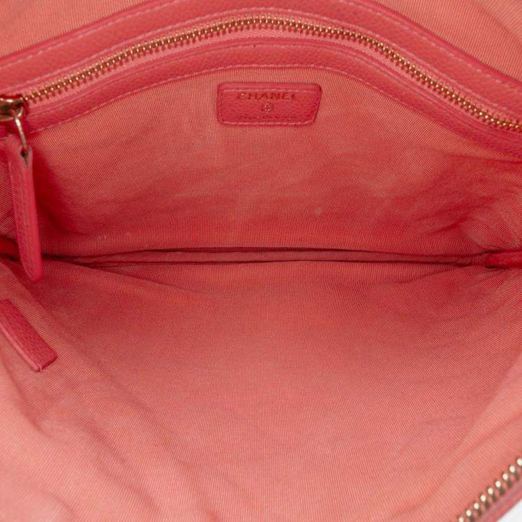 Pre Owned Chanel Pink Medium Quilted Caviar O Case Clutch