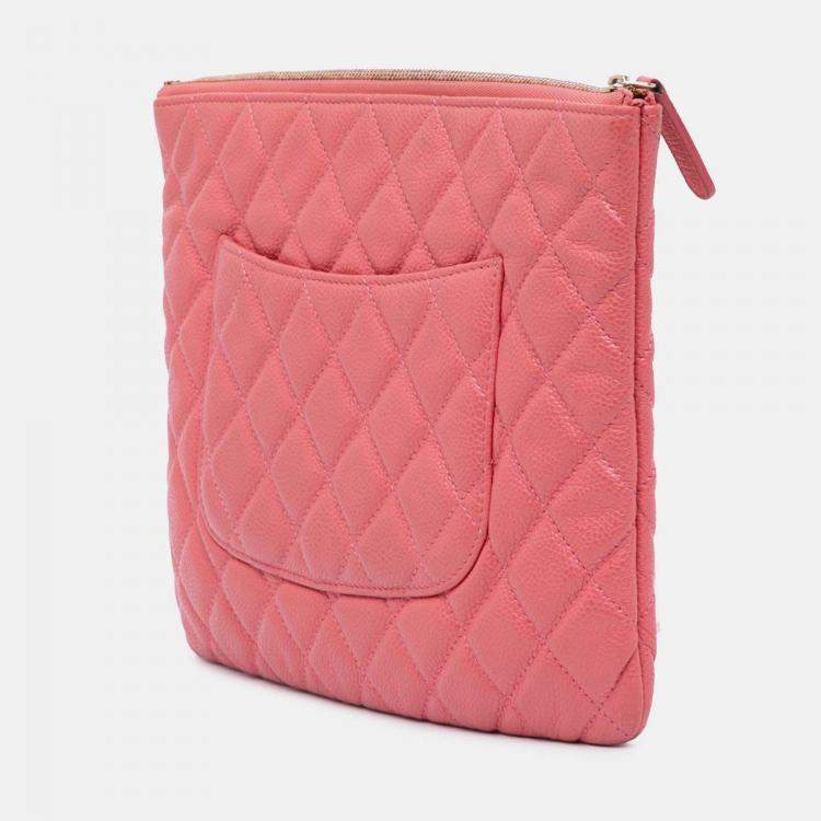 Pre Owned Chanel Pink Medium Quilted Caviar O Case Clutch