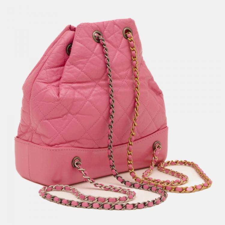 Pre Owned Chanel Gabrielle Pink Leather Chain Backpack