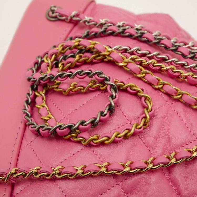 Pre Owned Chanel Gabrielle Pink Leather Chain Backpack