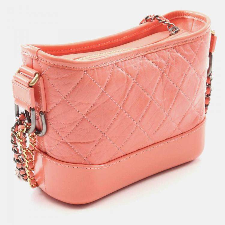 Pre Owned Chanel Gabrielle Small Orange Leather Hobo Shoulder Bag